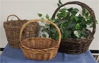 Twig and wicker baskets. One with artificial
