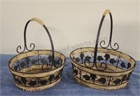 Metal and wicker baskets. Set of 2.