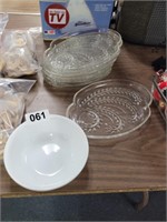 LOT OF GLASS DISHES, SNACK SERVERS, CORELLE BOWL