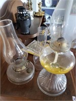 2 GLASS OIL LAMPS