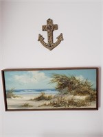 BEACH PAINTING SIGNED SUZY AALUND AND SHELL ANCHOR