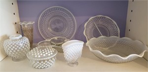 8 PCS 1950'S OPALESCENT HOBNAIL GLASS