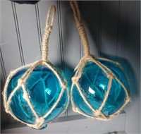 NEW PAIR OF 4" BLUE GLASS HANGING FLOATS
