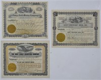 LOT 3 ANTIQUE MINING STOCK CERTIFICATES