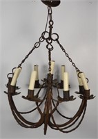 VINTAGE WROUGHT IRON AND TOLE CHANDELIER