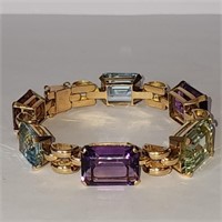 14K Bracelet with Aquamarine, Amethyst & Topaz