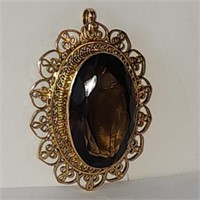 Vintage 14K Gold & Smoky Topaz Pendant / Brooch