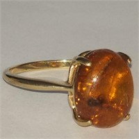 Vintage / Antique 14K Gold & Amber Ring w/ Insect