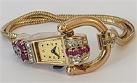"Hamilton" 14K 1940s Watch Diamonds & Rubies