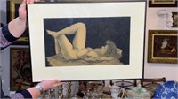 Original Charcoal Drawing - Recumbent Nude Woman