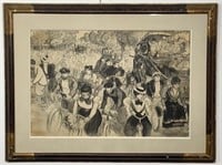 "Steinlen" Charcoal Illustration "Bicyclists"