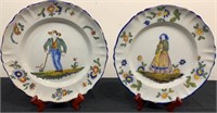 Lot of 2 Peasant Decorated Faience Plates