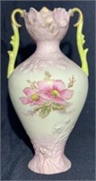 Antique Hand Painted Porcelain 2 Handled Vase