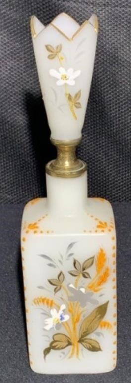 Antique Blown Enamel Decorated Cologne Bottle