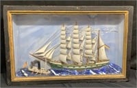 Folk Art Sculpture of a Sailing Ship & Steam Boat
