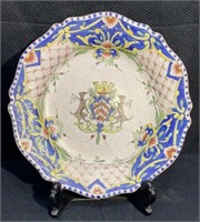 Antique Faience Armorial Plate Marked "Rouen"