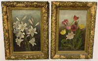 Pair of Antique Floral Still Life Oil Paintings