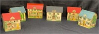 6 Vintage Lithographed Paperboard Houses