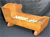 Vintage Wooden Doll Cradle with Musical Device