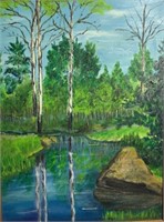 "D. Kellogg" Painting - Landscape w/ Birch Trees