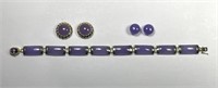 14K Gold Lavender Jade Bracelet & Earrings Set