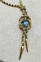 18K Gold Oval Blue Topaz Lariat Necklace