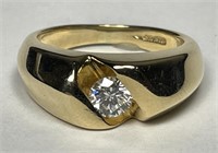 14K Gold Mens Diamond Ring Sz 7.5