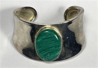 Vintage Sterling Silver Malachite Cuff Bracelet