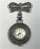 Exquisite Sterling & Marcasite Gotham Watch Brooch