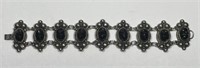 Vintage Sterling Silver Carved Onyx 7" Bracelet