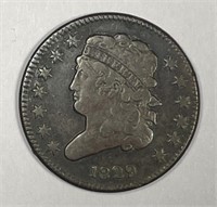 1829 Capped Bust Half Cent Fine F