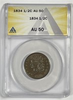 1834 Classic Head Half Cent 1/2c ANACS AU50