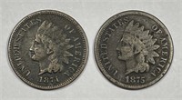1871 & 1875 Indian Head Cent Pair
