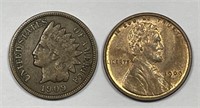 1909 Indian Head & 1909 VDB Lincoln Cent Pair