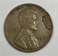 1937 Lincoln Wheat Cent Lamination Error