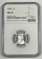 1943 Lincoln Wheat Cent "Steelie" NGC MS65