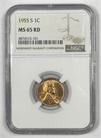 1955-S Lincoln Wheat Cent NGC MS65 RD