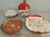 Ceramic Santa cookie jar & platters