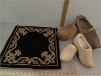 Wood shoes/clogs & black fleece & gold detail