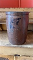 Antique 2 gallon crock, with a purple gray glaze