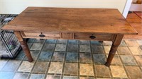 Antique walnut farm table with two drawers