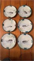Set of six more antique, porcelain fish plates,