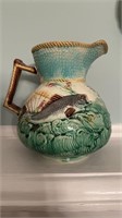 Antique Majolica fish & seashell pitcher