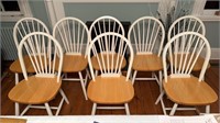 Nice set of eight dining chairs, white hoop, back