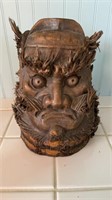 Large carved bamboo root head sculpture, with