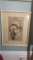 Antique Framed French Ocean Sea  motif engraving