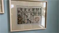 Antique Framed French Ocean Sea  motif engraving