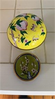 Two Chinese enamel pieces, yellow enamel round