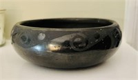Antique American Indian black pottery art bowl,