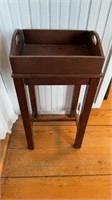 Small wood side table with an H stretcher